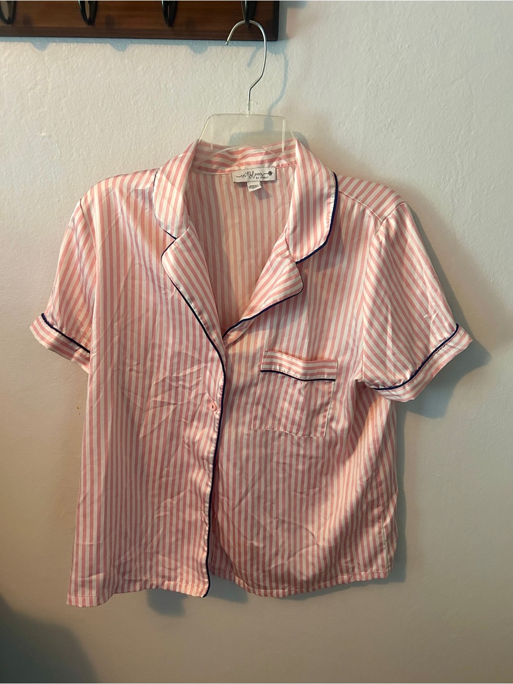 Striped Pink Short-Sleeve Button Shirt with pants PJs
